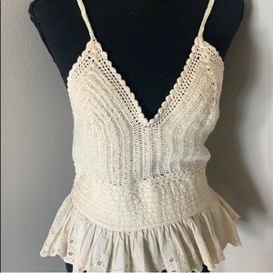 Zara Embroidered Cream Crochet Halter Top Size M